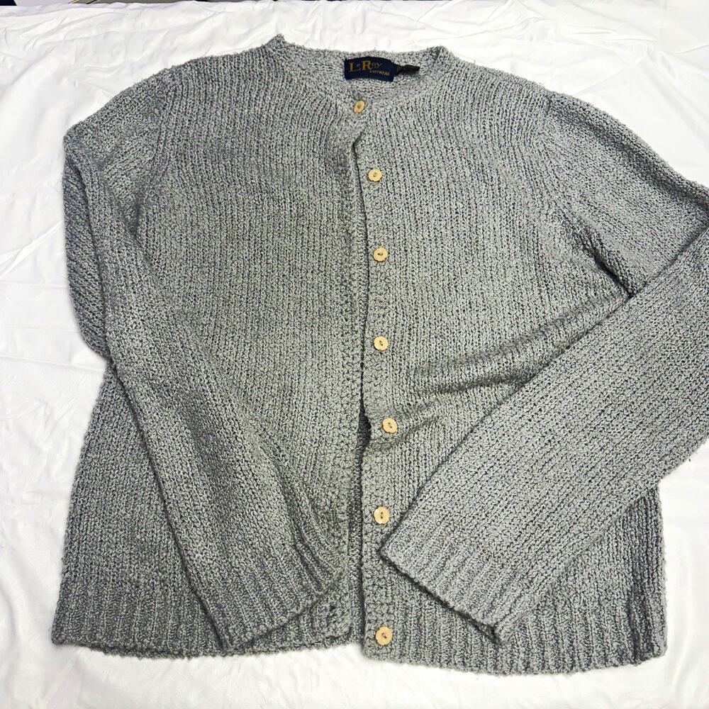 Vintage LeRoy Knitwear Men’s L Gray Acrylic Knit Button-Front Cardigan Sweater